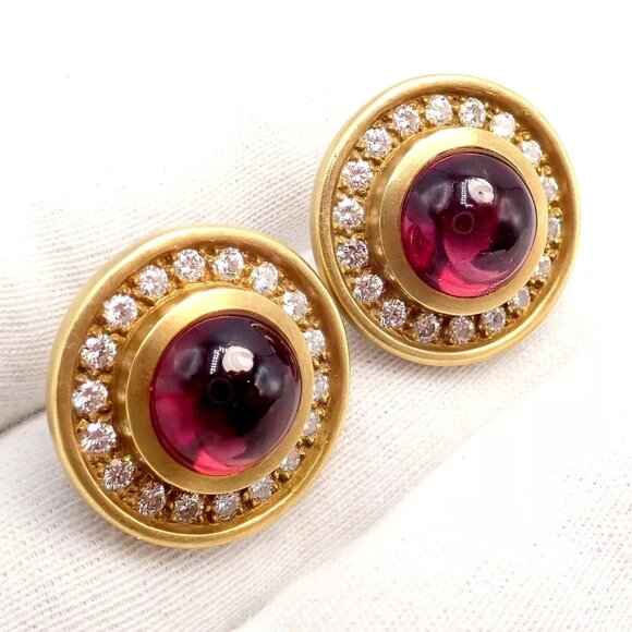 Rare! Vintage Kieselstein Cord 18k Yellow Gold Garnet Diamond Earrings 1997 - Picture 8 of 13